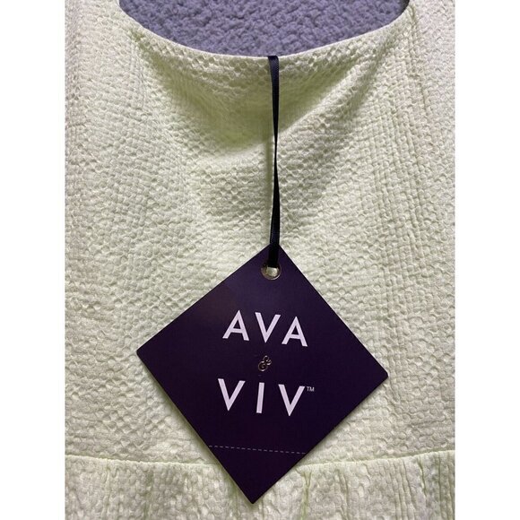 New Ava & Viv Seersucker Lime Sundress Women 1X Sash Empire Waist Smocking - Picture 5 of 11